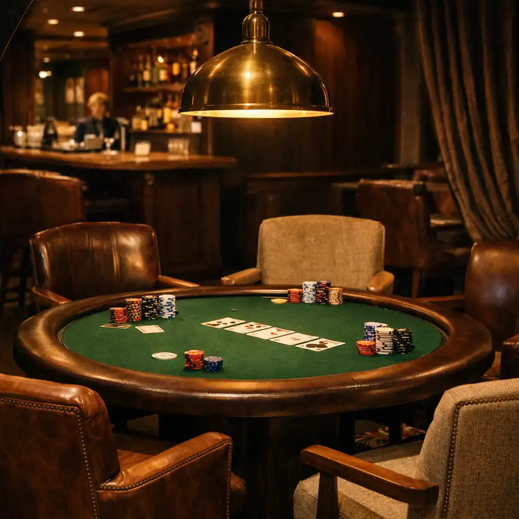 The Card Lounge Semi-Private Area with a dedicated poker table and relaxed seating